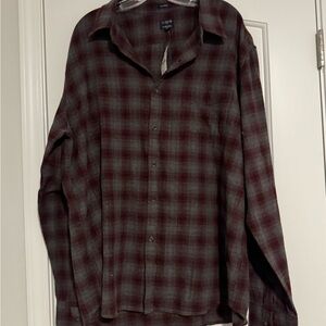 J. Crew Men's Casual Plaid Shirt - Dark Red and Gray